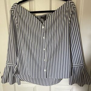 Lord & Taylor Highline Collective Stripped Button Up Off the Should Blouse